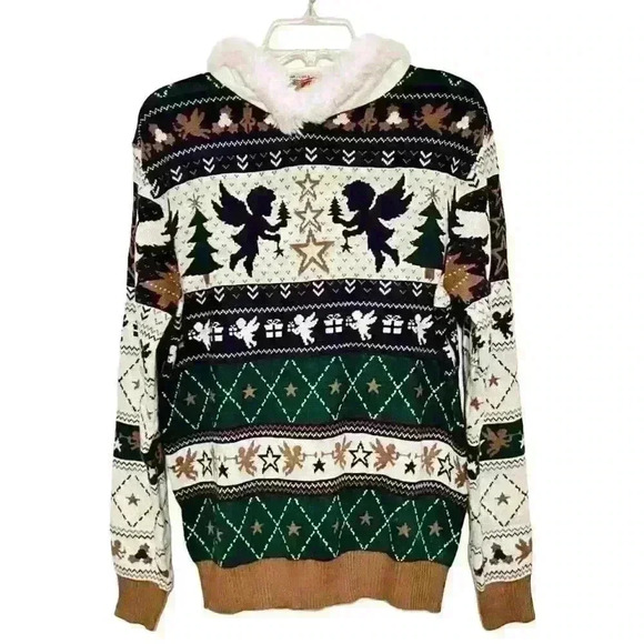 Ugly Christmas Sweater Womens Funny Hoodie Angels Cherub Pullover Size Large - Picture 1 of 9
